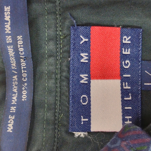 Men's Hilfiger Vtg. LS BU Cotton Navy Blue Geometric Pattern Mirror Inside Shirt - Picture 9 of 13